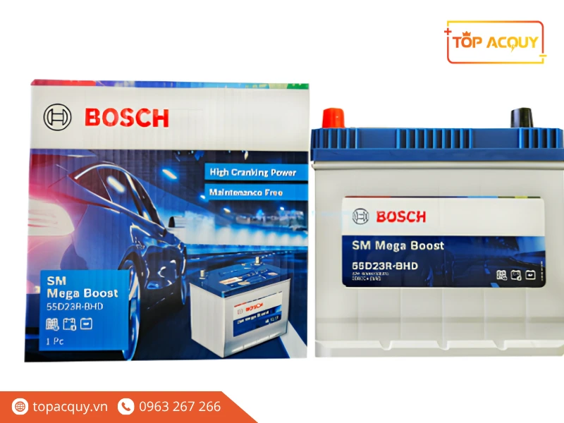 Trọn bộ bình và vỏ hộp ắc quy Bosch 55D23R 60Ah chính hãng