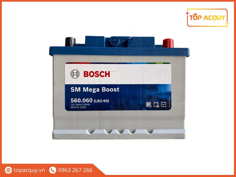 Mặt trước bình ắc quy ô tô Bosch SM Mega Boost 560.060 60Ah