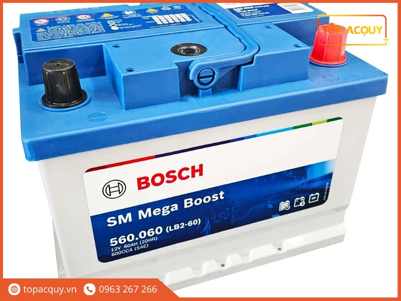 Góc nghiêng bình ắc quy Bosch 560.060 12V 60Ah chuẩn DIN lùn