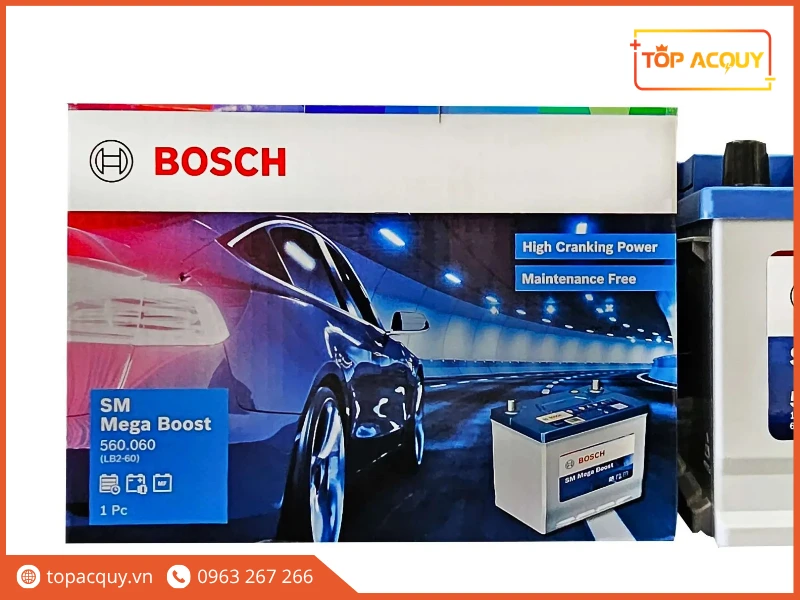 Vỏ hộp bao bì chính hãng bình ắc quy Bosch 560.060 LB2 60Ah