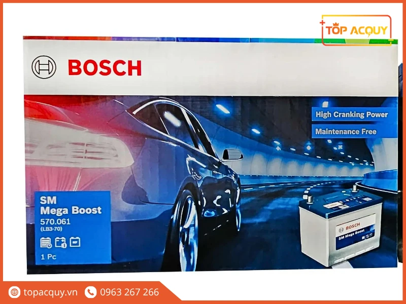 Vỏ hộp bao bì chính hãng bình ắc quy Bosch 570.061 70Ah