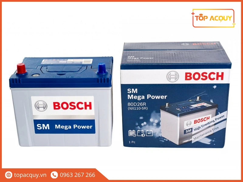 Trọn bộ bình và vỏ hộp ắc quy Bosch 80D26R 70Ah chính hãng