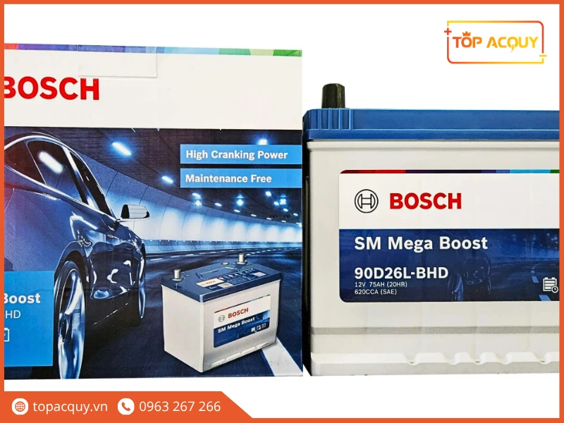 Bình và vỏ hộp ắc quy Bosch SM Mega Boost 90D26L chính hãng