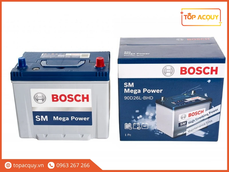 Trọn bộ bình và vỏ hộp ắc quy Bosch 90D26L 75Ah chính hãng