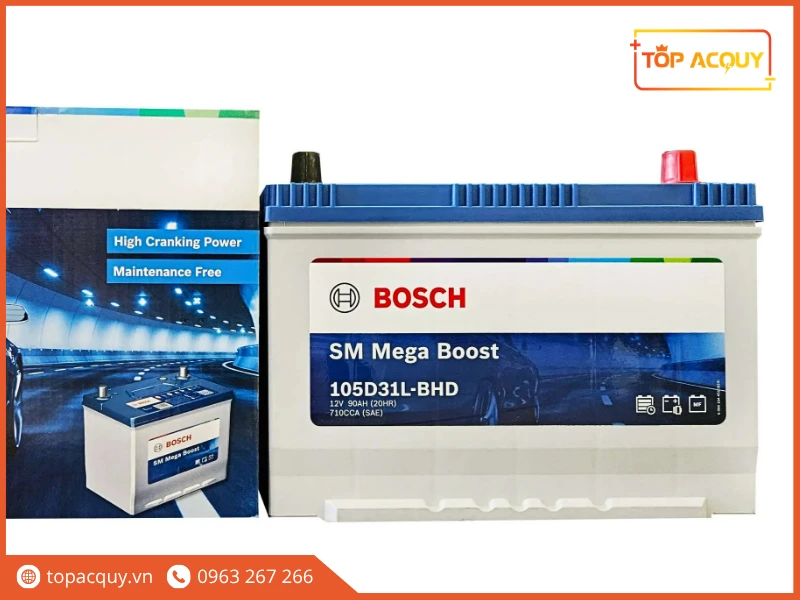 Trọn bộ bình và vỏ hộp ắc quy Bosch 105D31L 90Ah chính hãng
