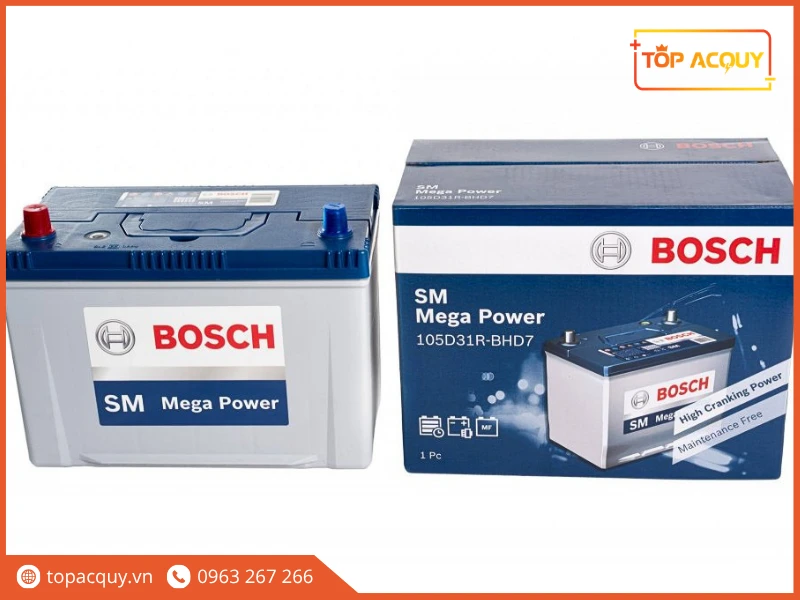 Trọn bộ bình và vỏ hộp ắc quy Bosch 105D31R 90Ah chính hãng