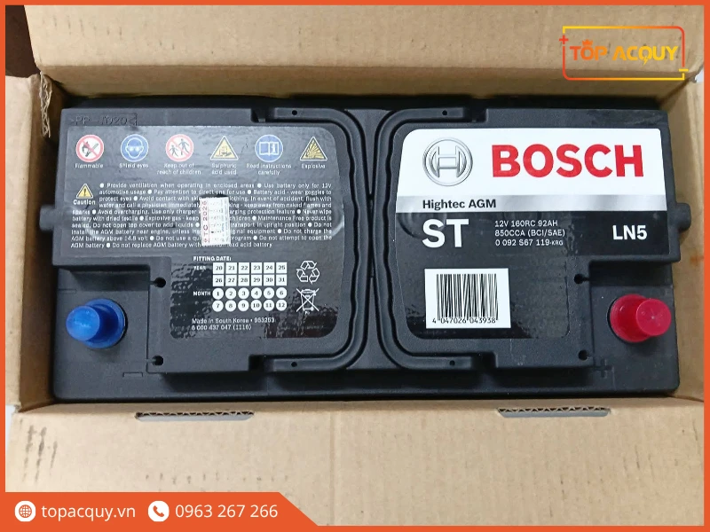 Mở hộp bình ắc quy Bosch ST Hightec AGM LN5 92Ah chính hãng