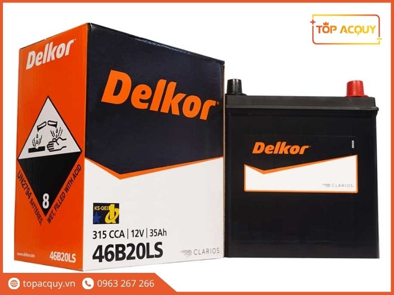 Bình ắc quy khô miễn bảo dưỡng Delkor 46B20LS 12V 35Ah chính hãng Clarios nguyên đai nguyên kiện