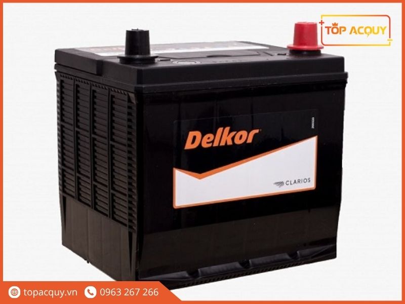 Bình ắc quy khô Delkor 85BR60K 12V - 60Ah chuẩn JIS với vỏ nhựa đen có gân tăng cứng chống rung và tem nhãn Clarios chính hãng