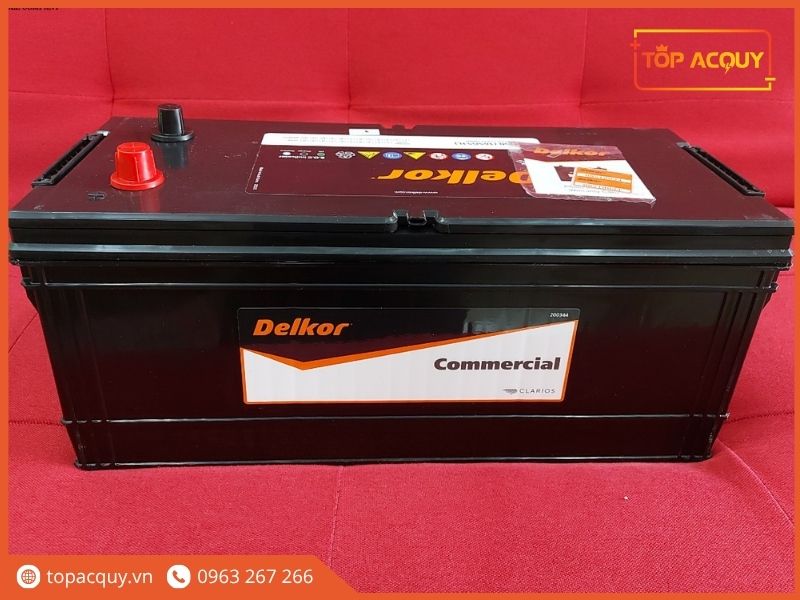 Mặt trước ắc quy tải nặng Delkor N150R 150Ah kèm phiếu bảo hành nguyên tem