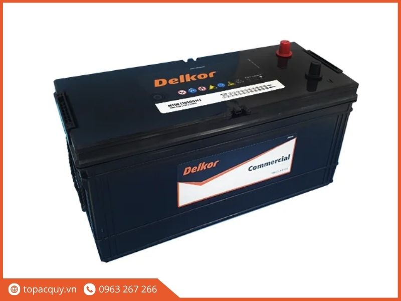 Bình ắc quy khô Delkor Commercial 150Ah cọc phải R với thiết kế vỏ nhựa đen dày dặn chống va đập