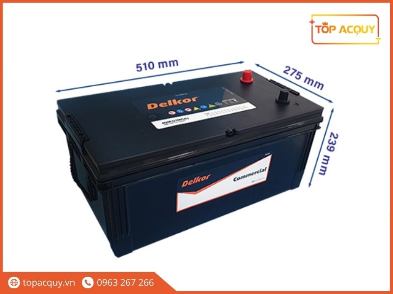 Thông số kích thước lắp đặt thực tế dài 510 x rộng 275 x cao 239 mm của ắc quy Delkor Commercial N200 12V 200Ah