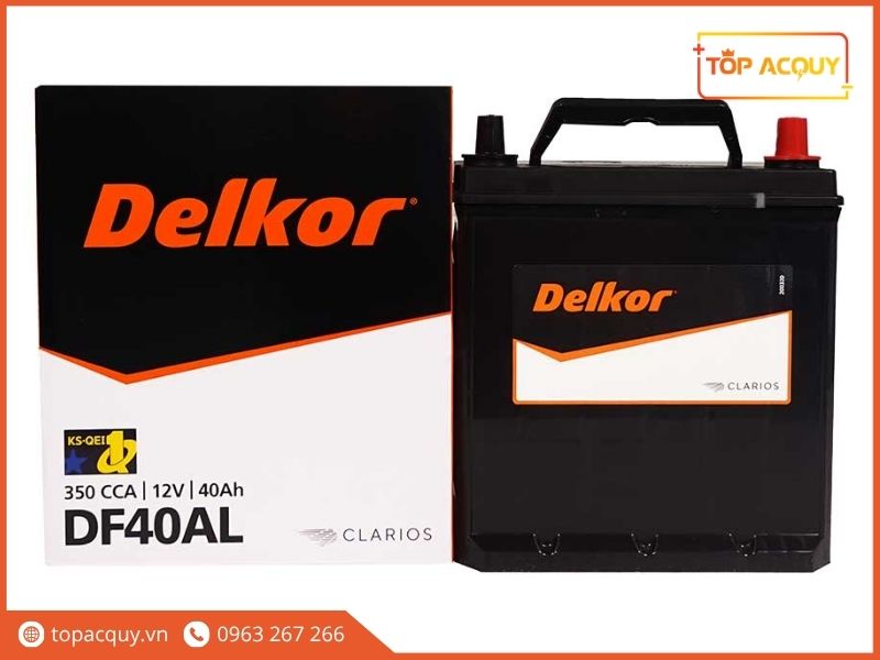 Bình ắc quy khô Delkor DF40AL 12V 40Ah dòng khởi động 350CCA chính hãng Clarios đi kèm vỏ hộp carton