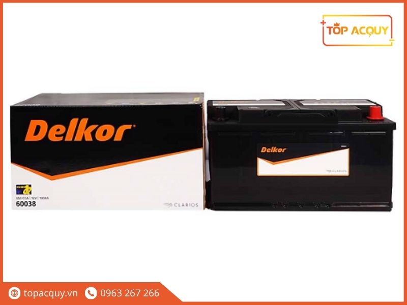 Hình chụp kích thước thực tế bình ắc quy Delkor 60038 (L) 12V - 100Ah