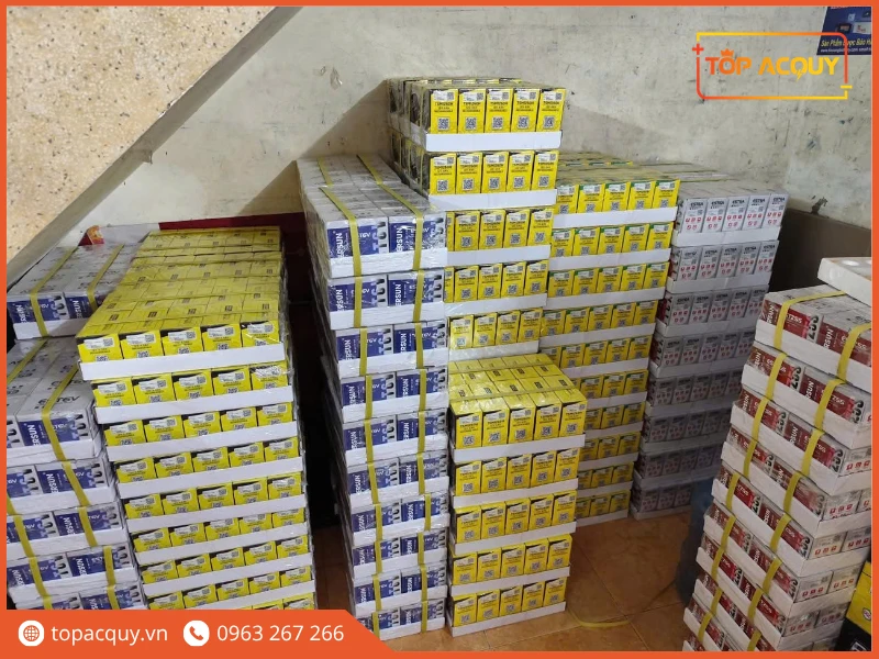 Kho lưu trữ số lượng lớn ắc quy xe máy Eversun tại Topacquy