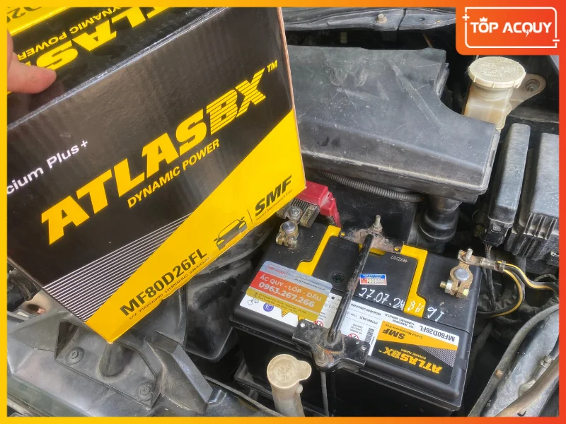 Hoàn thiện lắp đặt ắc quy AtlasBX MF80D26FL (12V-70Ah) cho xe Mitsubishi Grandis