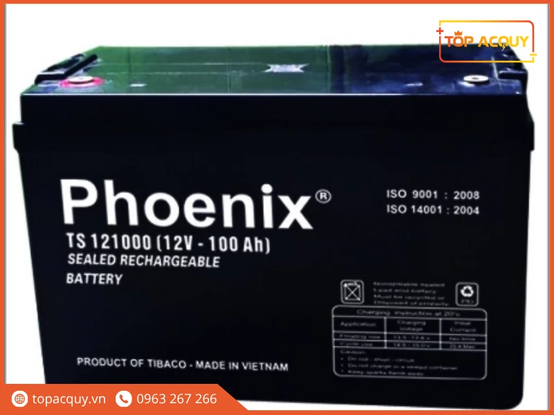 Mặt trước bình ắc quy viễn thông Phoenix TS121000 12V 100Ah chính hãng