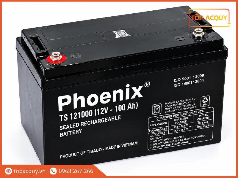 Góc nghiêng bình Phoenix TS121000 12V 100Ah chuẩn cọc ren âm T18