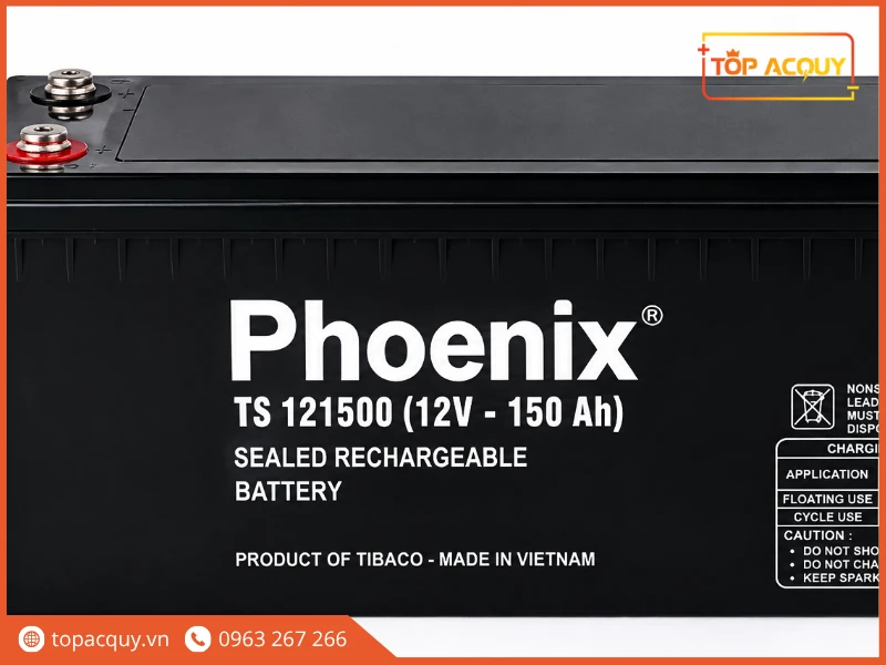 Mặt trước bình Phoenix TS121500 12V 150Ah chuẩn cọc ren âm T18