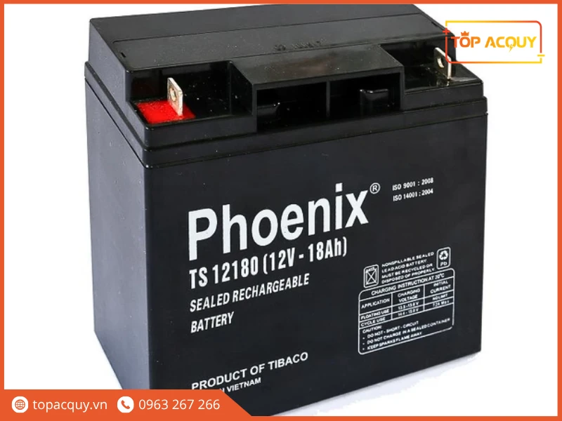 Góc nghiêng bình Phoenix TS12180 12V 18Ah với cọc cờ T12 bắt ốc
