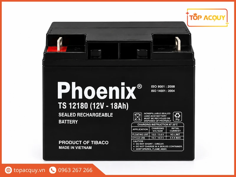 Mặt trước bình ắc quy Phoenix TS12180 12V 18Ah chính hãng Tia Sáng