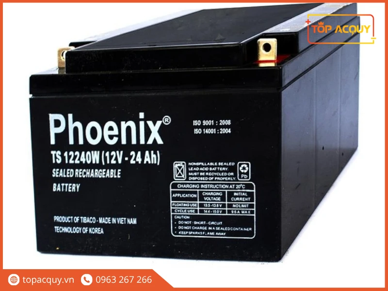 Góc nghiêng bình ắc quy Phoenix TS12240W 12V 24Ah cọc cờ bắt ốc T12