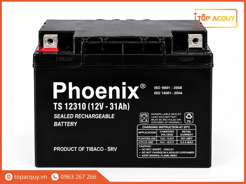 Mặt trước bình ắc quy viễn thông Phoenix TS12310 12V 31Ah chính hãng