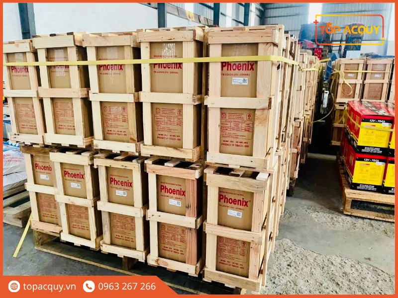 Các kiện thùng gỗ ắc quy công nghiệp Phoenix sẵn hàng tại kho Topacquy