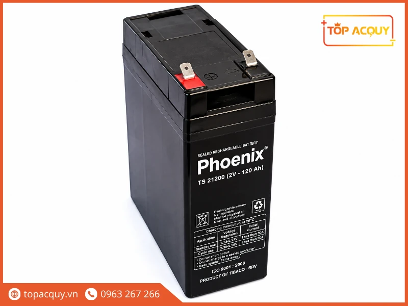 Cận cảnh mặt nắp và cọc ren bình ắc quy Phoenix TS21200 2V 120Ah