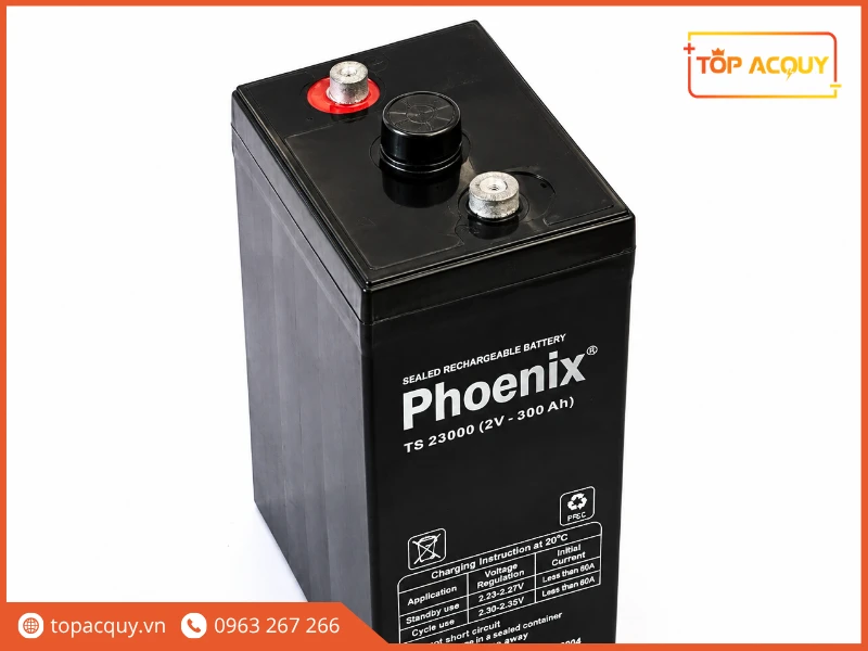 Cận cảnh nắp và cọc ren âm bình ắc quy Phoenix TS23000 2V