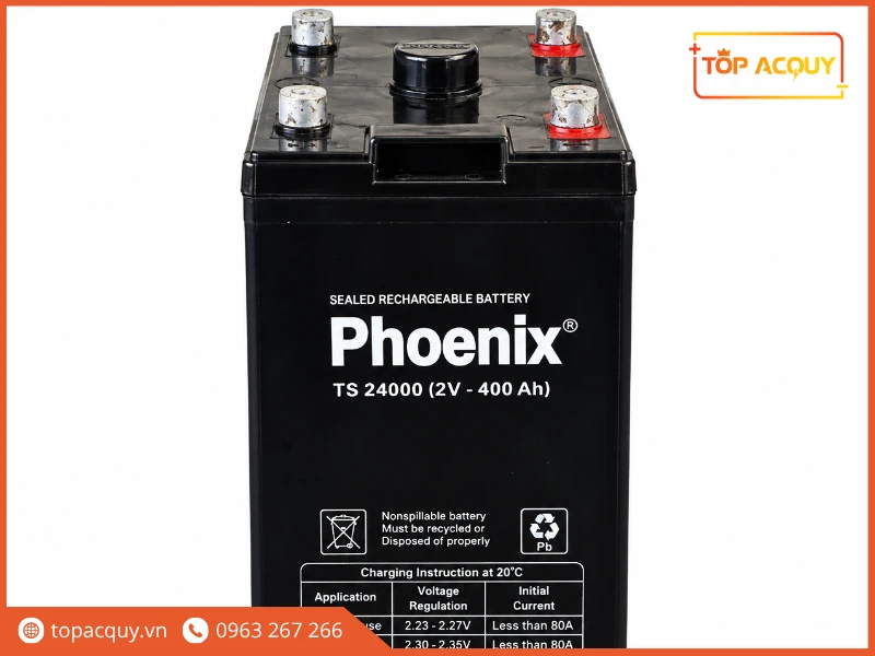 Mặt trước cell ắc quy công nghiệp Phoenix TS24000 2V 400Ah nạp xả sâu
