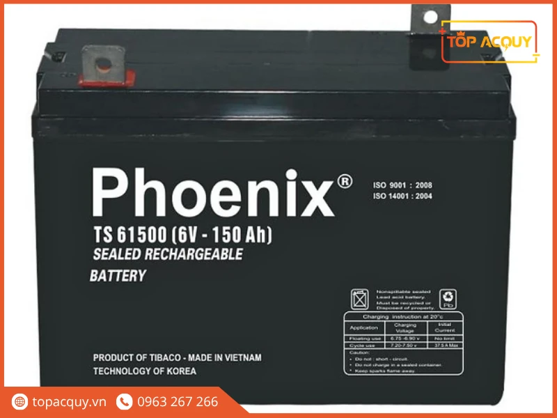 Mặt trước bình ắc quy công nghiệp Phoenix TS61500 6V 150Ah tại Topacquy