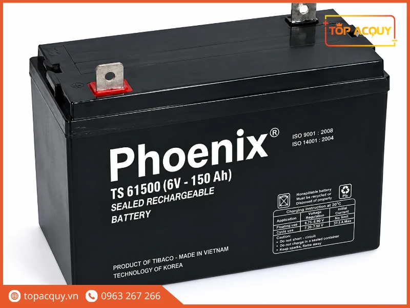 Góc nghiêng bình Phoenix TS61500 6V 150Ah với chuẩn cọc cờ T15
