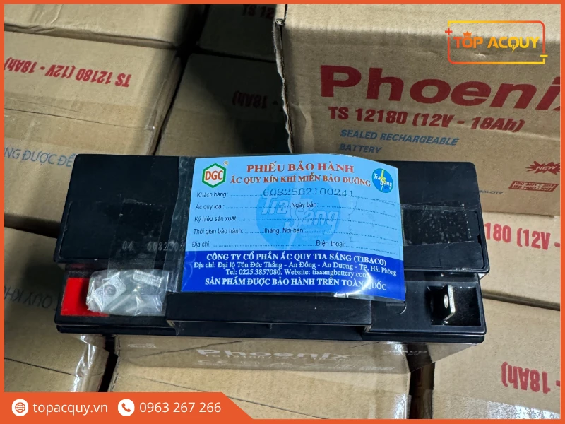 Phiếu bảo hành chính hãng Tia Sáng đi kèm bình ắc quy Phoenix