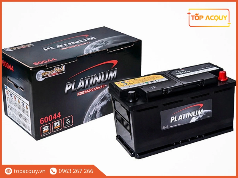 Bộ sản phẩm ắc quy Platinum DIN 60044 12V 100Ah đi kèm thùng carton đóng gói chính hãng