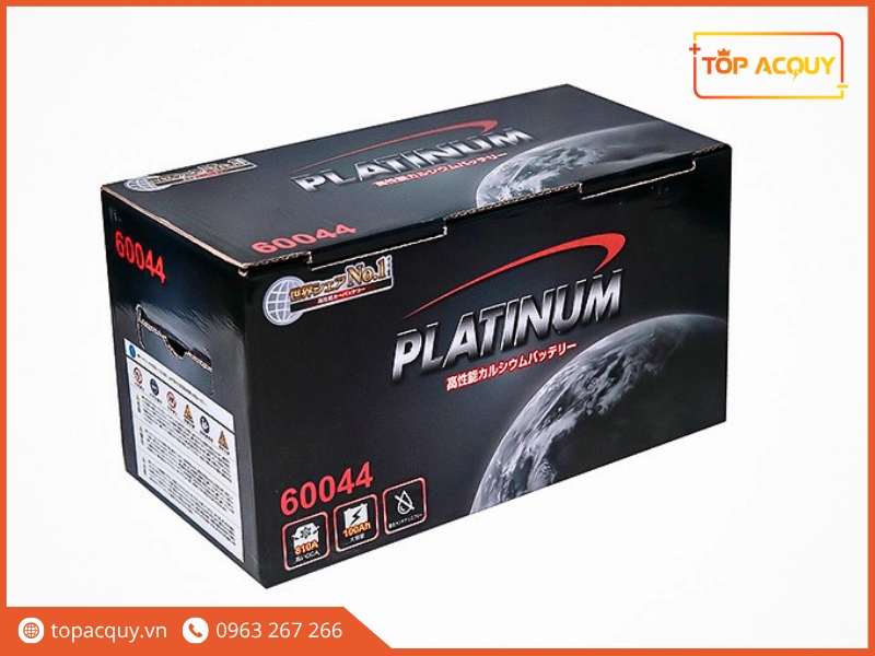 Bao bì vỏ hộp ắc quy Platinum 60044 nhập khẩu thể hiện thông số 100Ah và 800A CCA