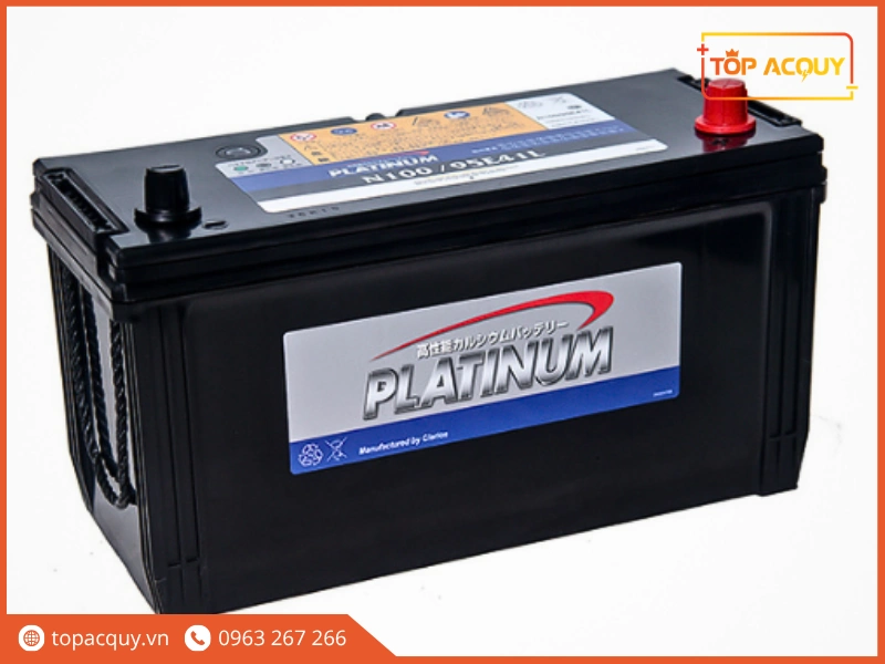 Góc nghiêng thực tế bình ắc quy tải nặng Platinum N100 12V 100Ah cọc nổi to chuẩn JIS