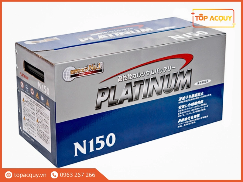 Hộp đựng ắc quy Platinum N150 12V 150Ah với thiết kế hiện đại và thông số kỹ thuật rõ ràng