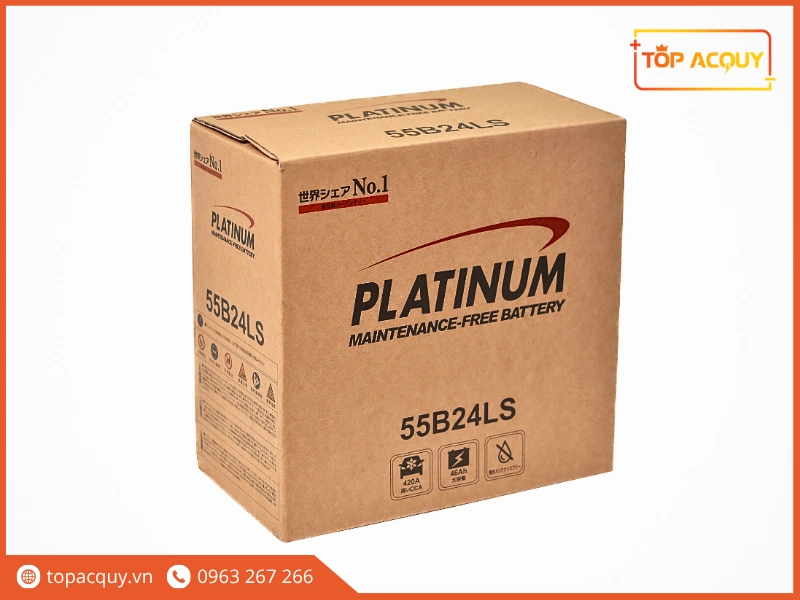 Thùng carton bao bì đóng gói bình ắc quy Platinum 55B24LS chính hãng nguyên kiện