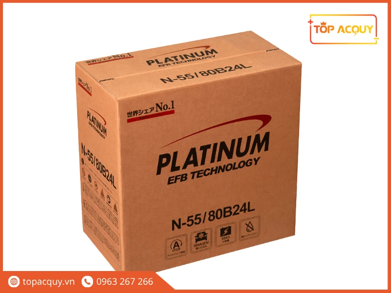 Thùng carton ắc quy Platinum EFB N-55 80B24L chính hãng Clarios
