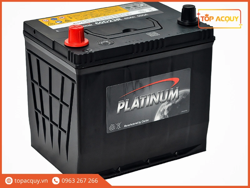 Thiết kế góc nghiêng bình ắc quy Platinum 60D23R 12V 60Ah cọc Thuận R chuẩn JIS D23