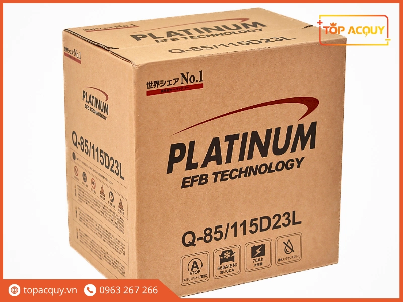 Thùng carton đóng gói bình ắc quy Platinum EFB Q85 12V 70Ah công nghệ chống rã bản cực