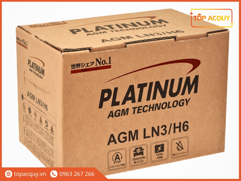 Bao bì hộp carton đựng bình ắc quy Platinum AGM LN3 H6 70Ah 760A CCA chính hãng