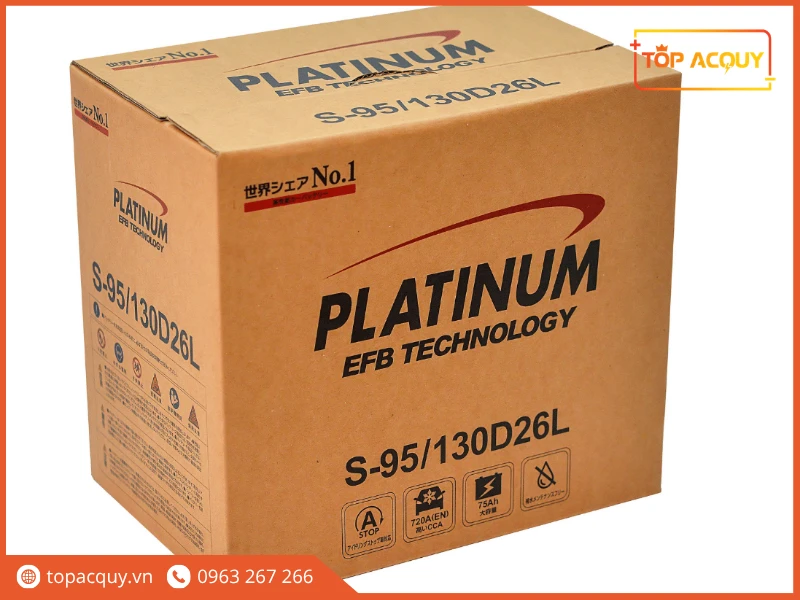 Vỏ thùng carton ắc quy Platinum EFB S-95 130D26L chính hãng Clarios