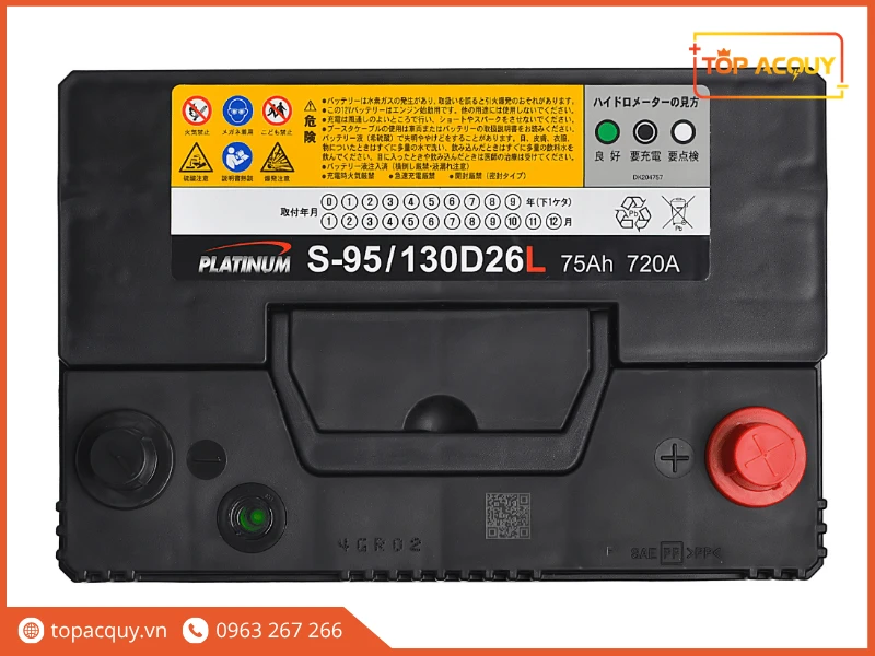 Mặt nắp ắc quy Platinum S-95 in rõ thông số 70Ah và 720A CCA