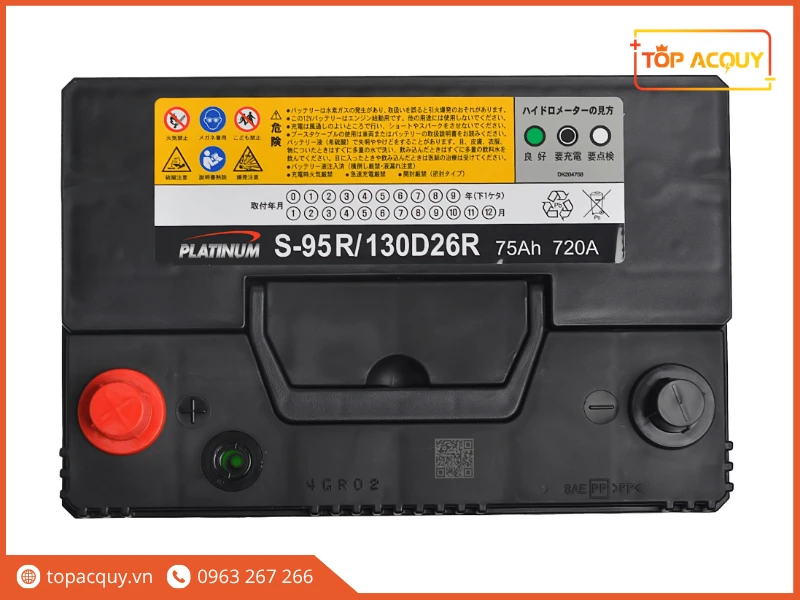 Mặt nắp ắc quy Platinum S-95R in rõ mã 130D26R 75Ah 720A CCA