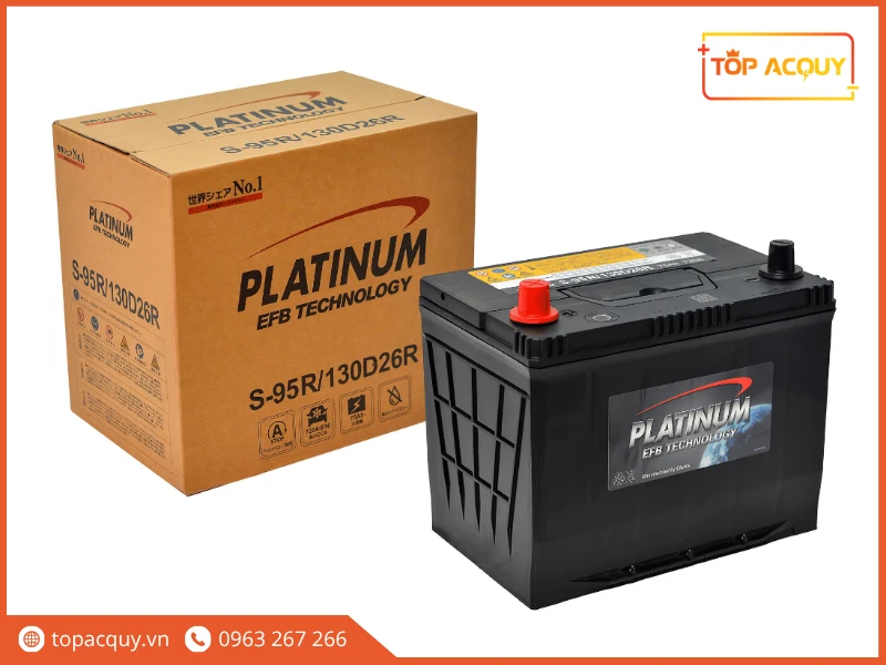 Trọn bộ bình và thùng carton ắc quy Platinum EFB S-95R 130D26R