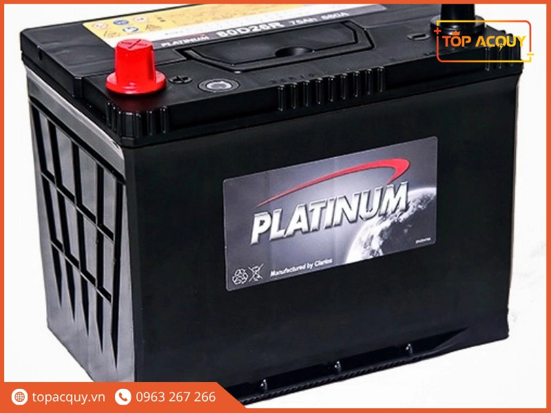 Góc chụp nghiêng bình ắc quy Platinum 80D26R 12V 75Ah cọc Thuận R chuẩn JIS D26