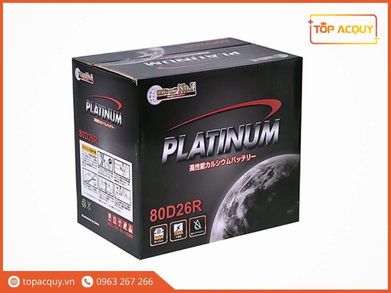 Hộp bao bì carton bình ắc quy Platinum 80D26R 75Ah nhập khẩu chính hãng