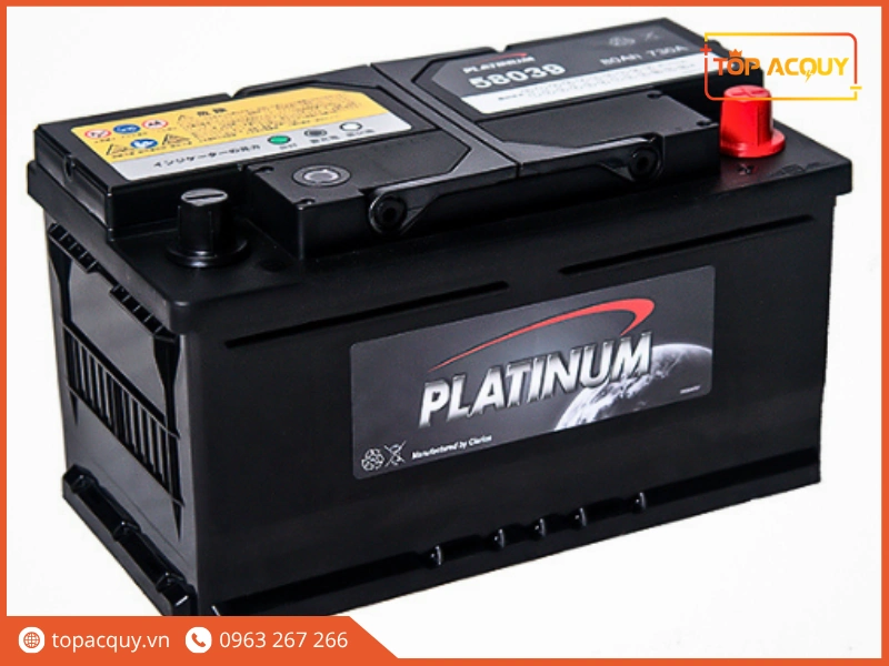 Góc nghiêng thực tế bình ắc quy Platinum 58039 12V 80Ah chuẩn DIN LN4 cọc chìm